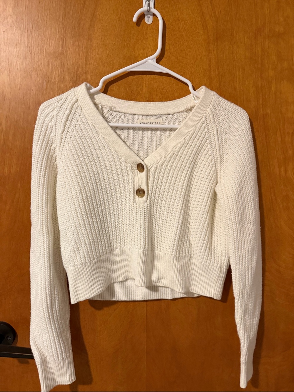 Aeropostale Ivory V-Neck Button-Front Knit Sweater